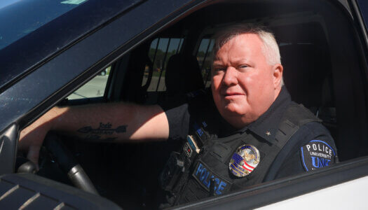 Ted Eichholz is pictured in a UNK Police vehicle.
