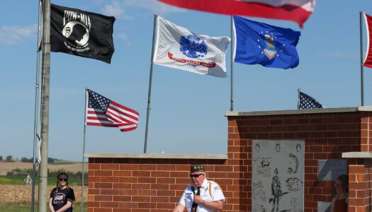Ted Eichholz speaks during the Memorial Day ceremony in Pleasanton.
