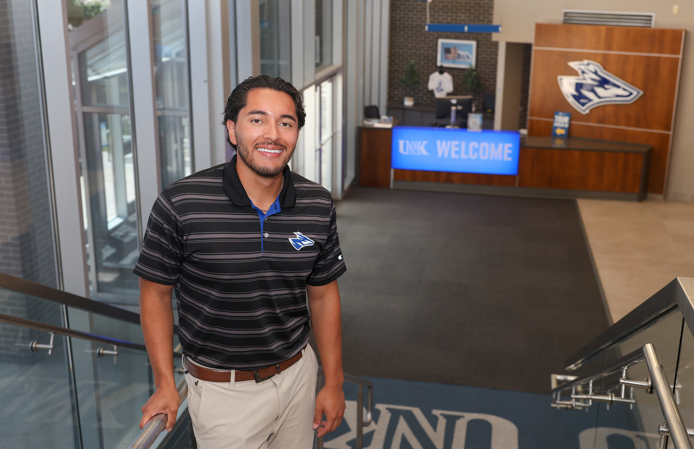 Erick Leiva Lopez poses for a photo in the UNK student union.