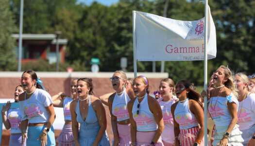 Jenna Rauert participates in Bid Day with Gamma Phi Beta.