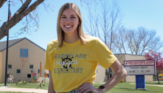 Jocelyn Rauert poses for a photo outside Meadowlark Elementary School.