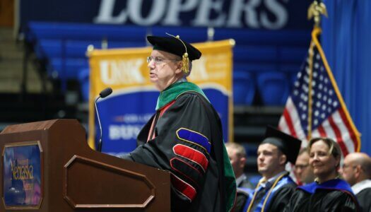 University of Nebraska President Dr. Jeff Gold speaks at commencement.
