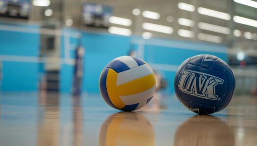 Volleyballs on the court at Kearney SportsPlex.