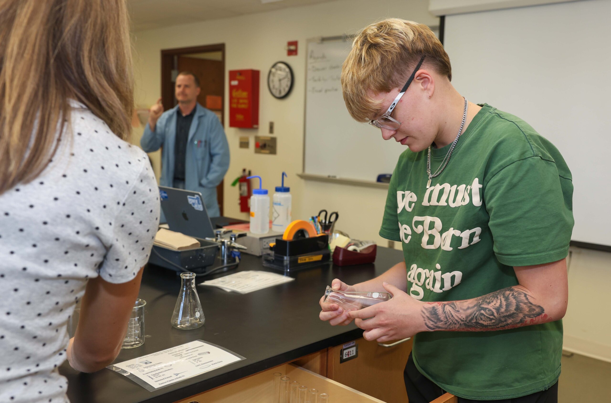 Students attend their first day of Chemistry lab.