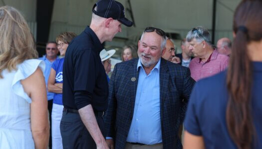 Chancellor Neal Schnoor chats with NU Regent Paul Kenney.
