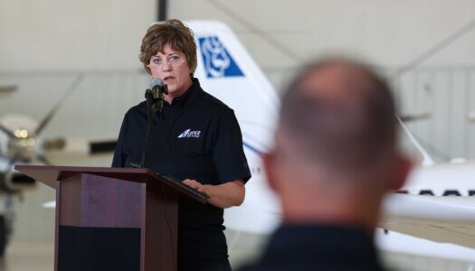 Brooke Envick speaks during the Loper Flight Academy ribbon-cutting ceremony.