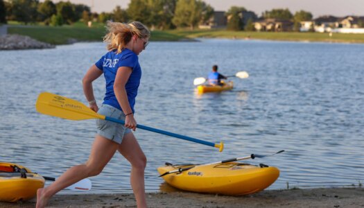 UNK students kayak at Yanney Park.