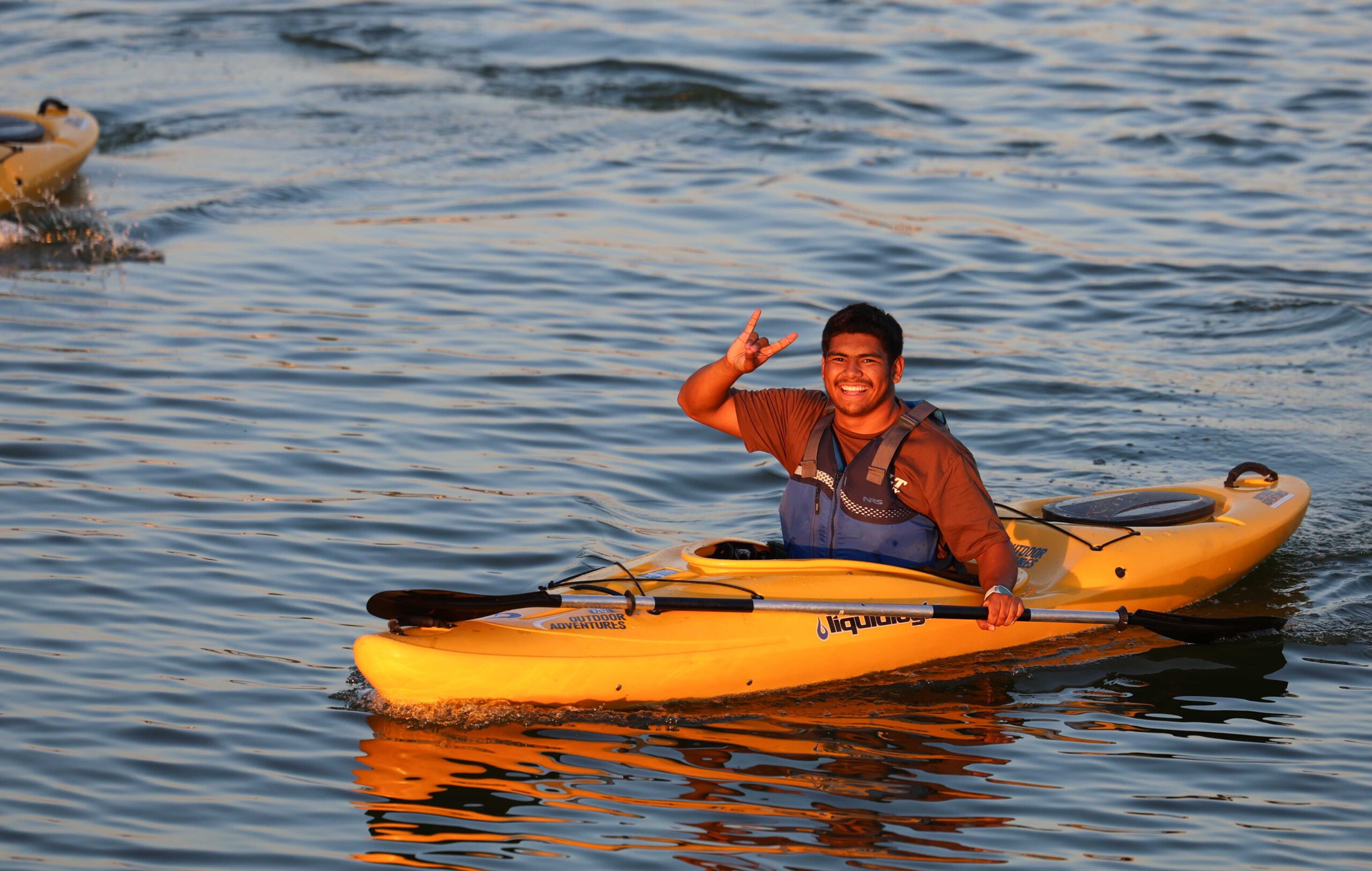 A UNK student kayaks at Yanney Park.