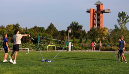 UNK students play a yard game at Yanney Park.