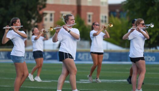 The Pride of the Plains Marching Band performs during Blue Gold Showcase.