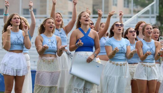 Gamma Phi Beta members chant at bid day.
