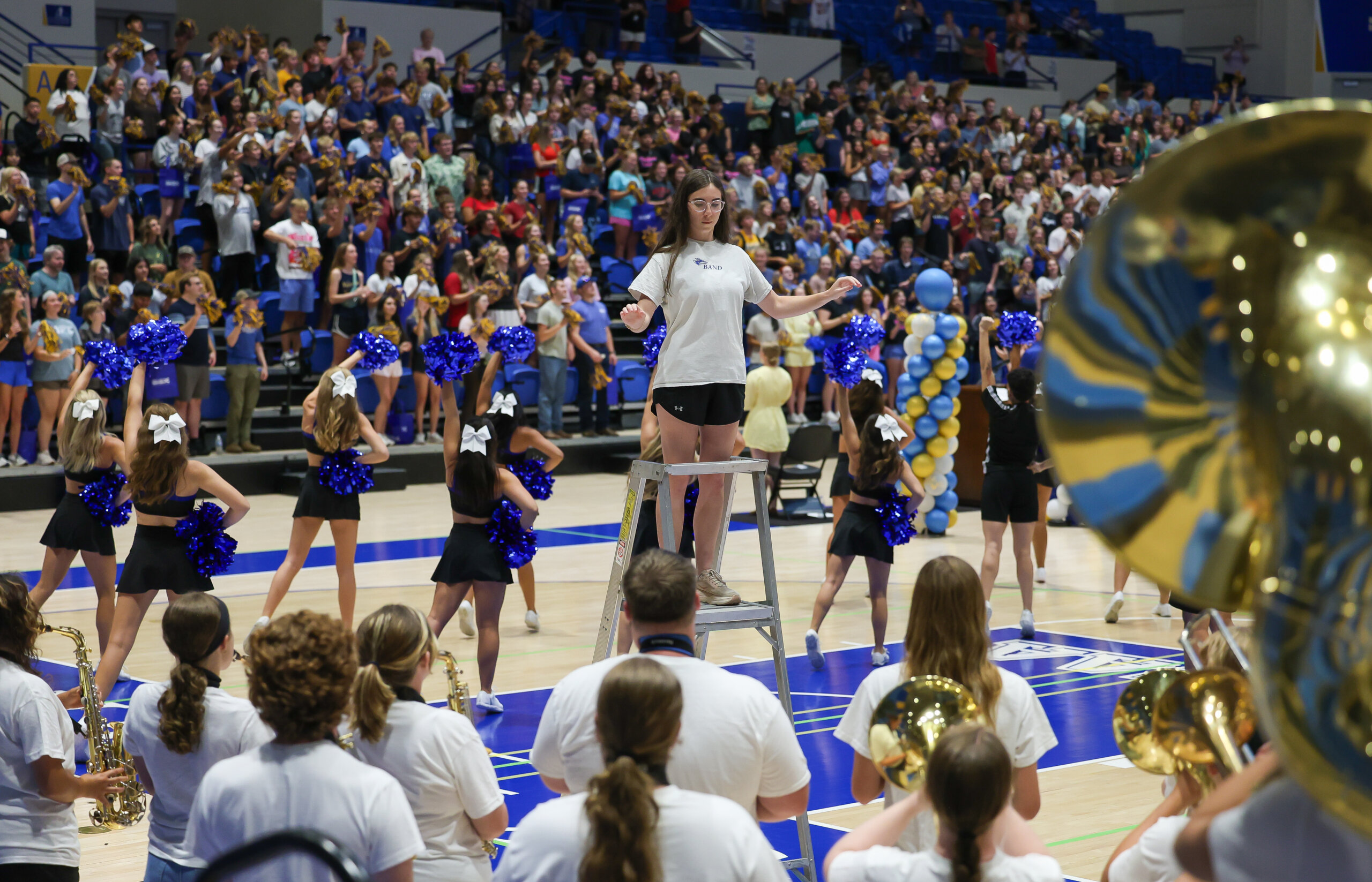The Pride of the Plains Marching Band performs during convocation.