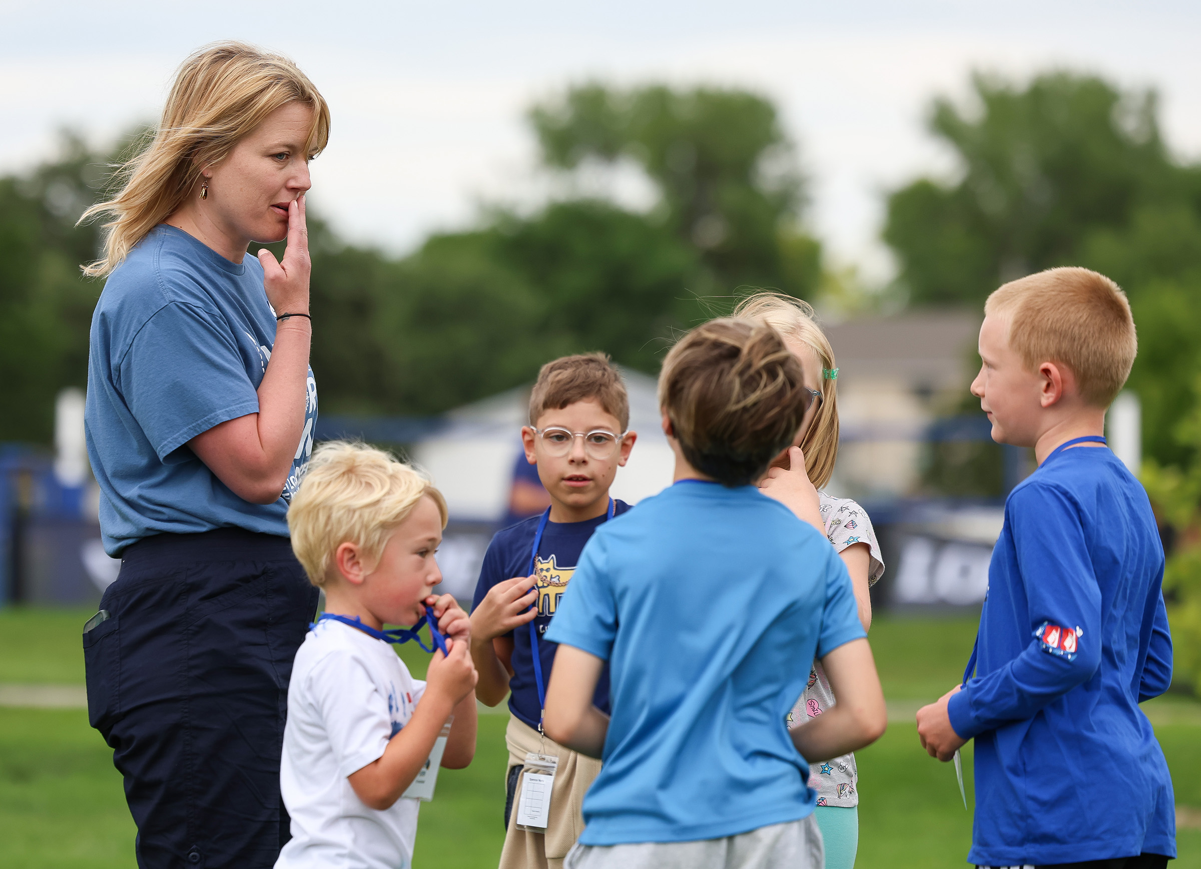 Jessica Clark works with students during the Loper Launch Speech Academy.