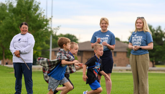 Laura Walsh and Jessica Clark are pictured in June while assisting during the Loper Launch Speech Academy.