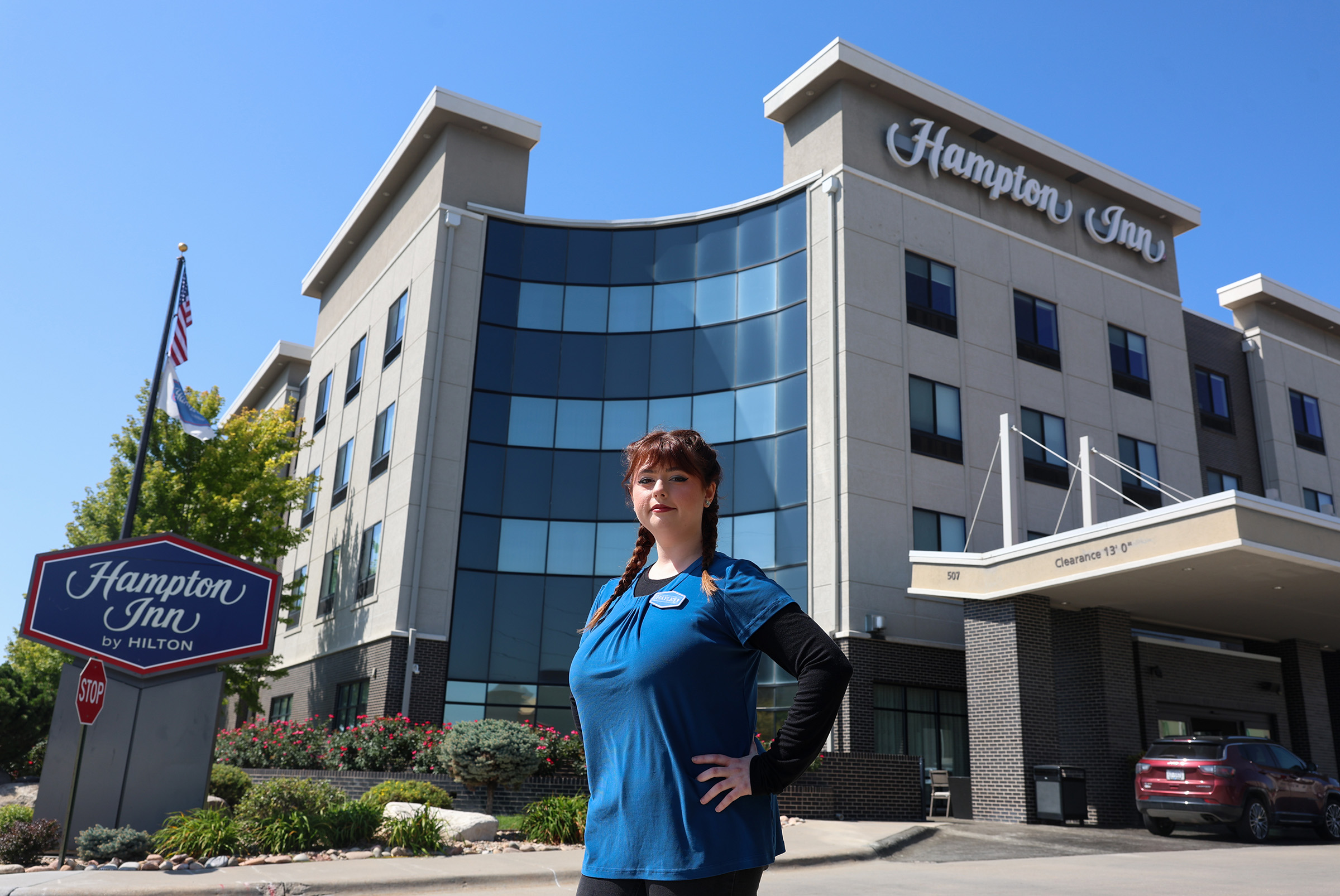 Hayley Dickey poses for a photo outside the Hampton Inn in Kearney.