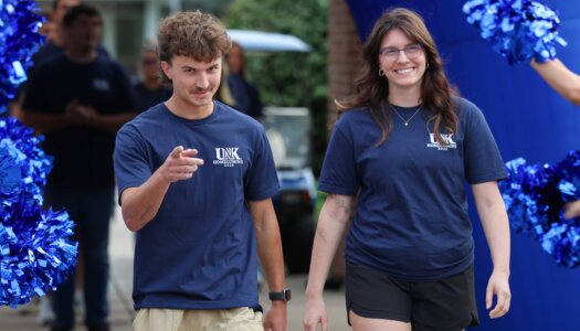 UNK homecoming royalty candidates are introduced during a pep rally on campus.