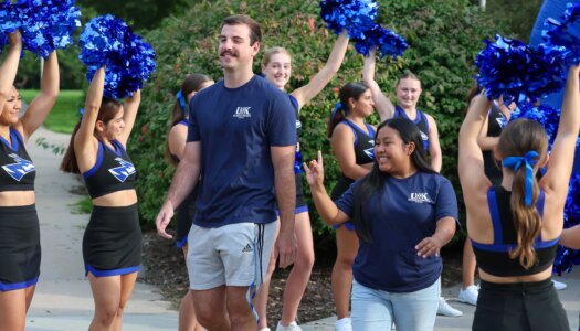 UNK homecoming royalty candidates are introduced during a pep rally on campus.