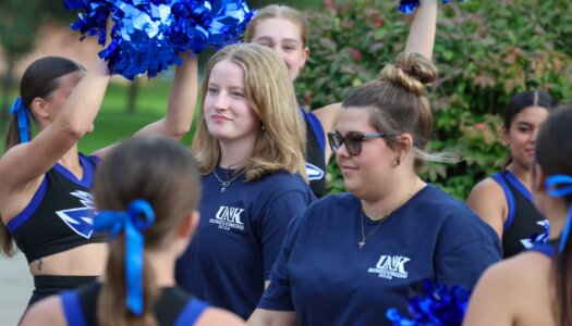 UNK homecoming royalty candidates are introduced during a pep rally on campus.