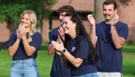 UNK homecoming royalty candidates are introduced during a pep rally on campus.