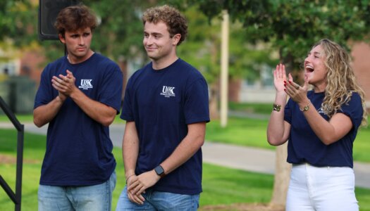 UNK homecoming royalty candidates are introduced during a pep rally on campus.