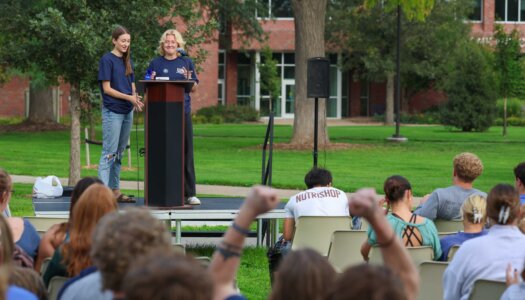 LPAC members lead the homecoming pep rally.