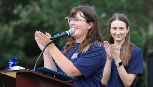 LPAC members lead the homecoming pep rally.