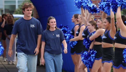 UNK homecoming royalty candidates are introduced during a pep rally on campus.