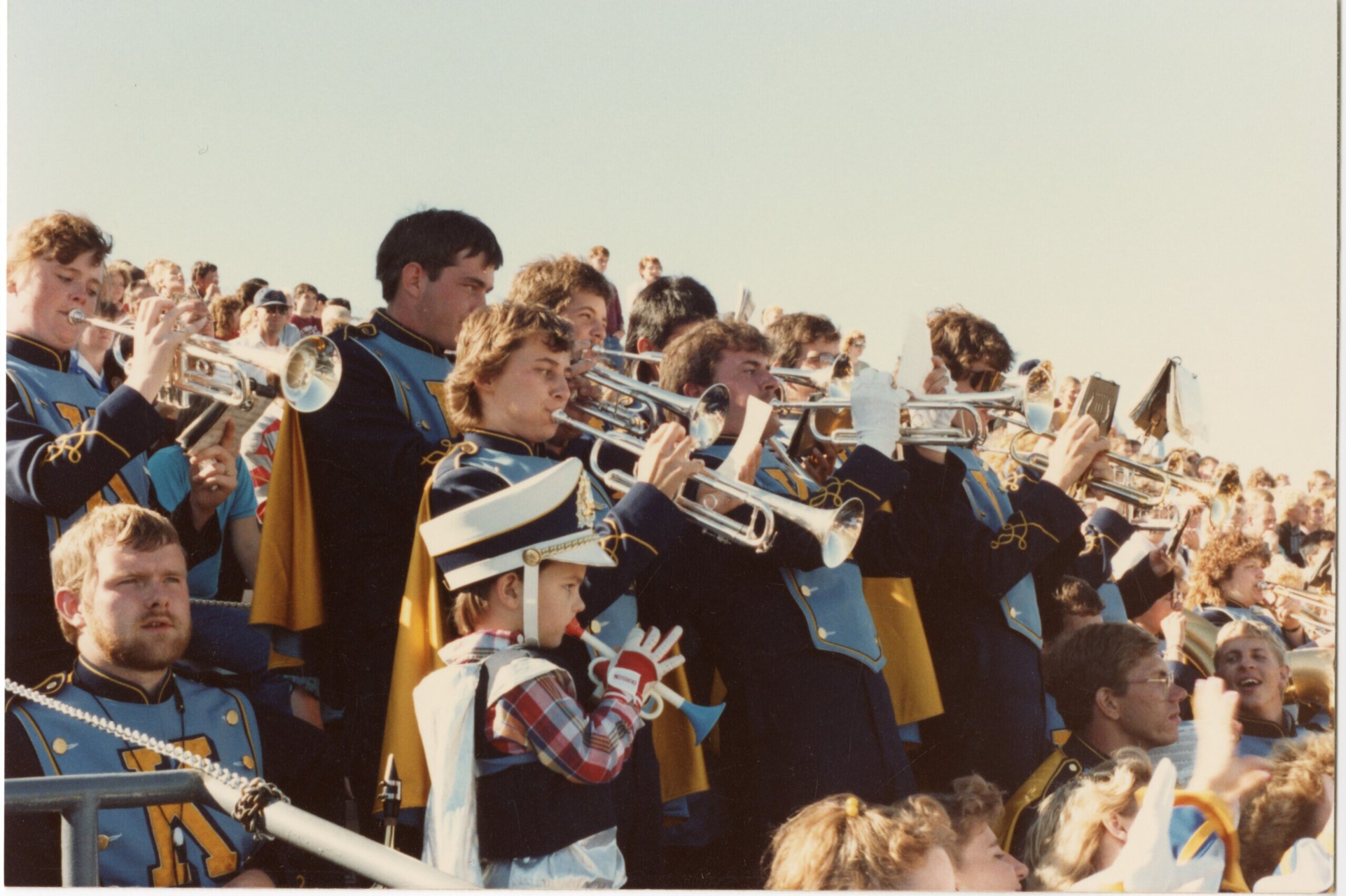 The UNK marching band performs at a football game in 1988.