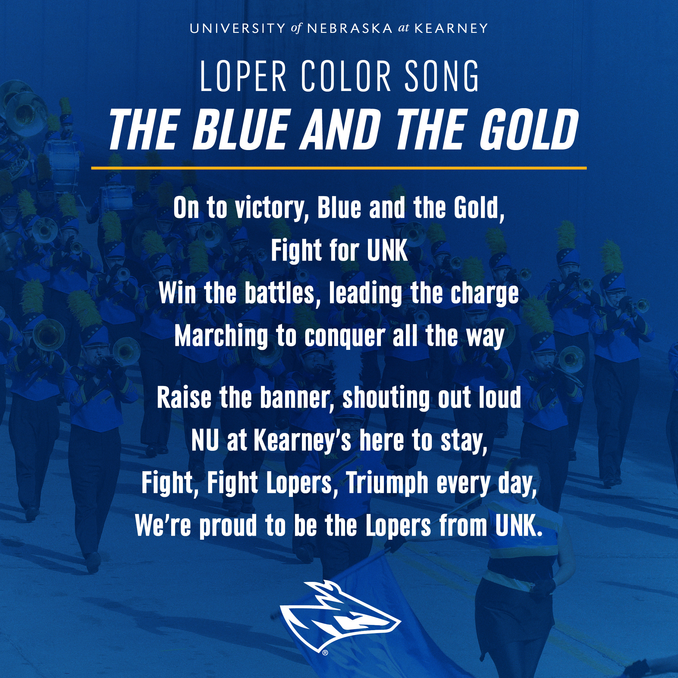 A graphic with the lyrics to the UNK Color Song