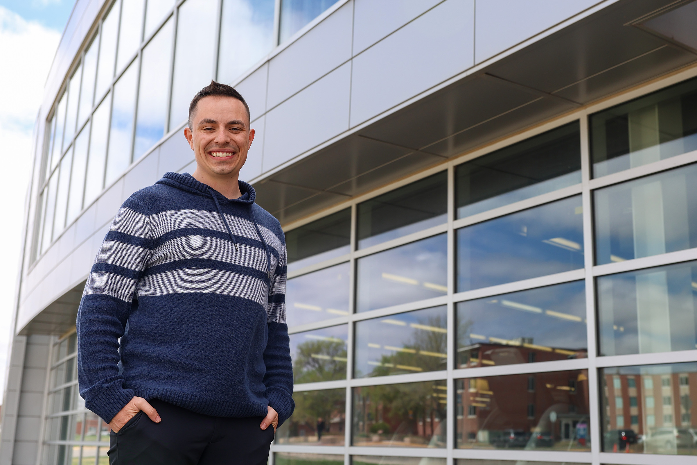 Austin Jacobsen poses for a photo on the UNK campus.