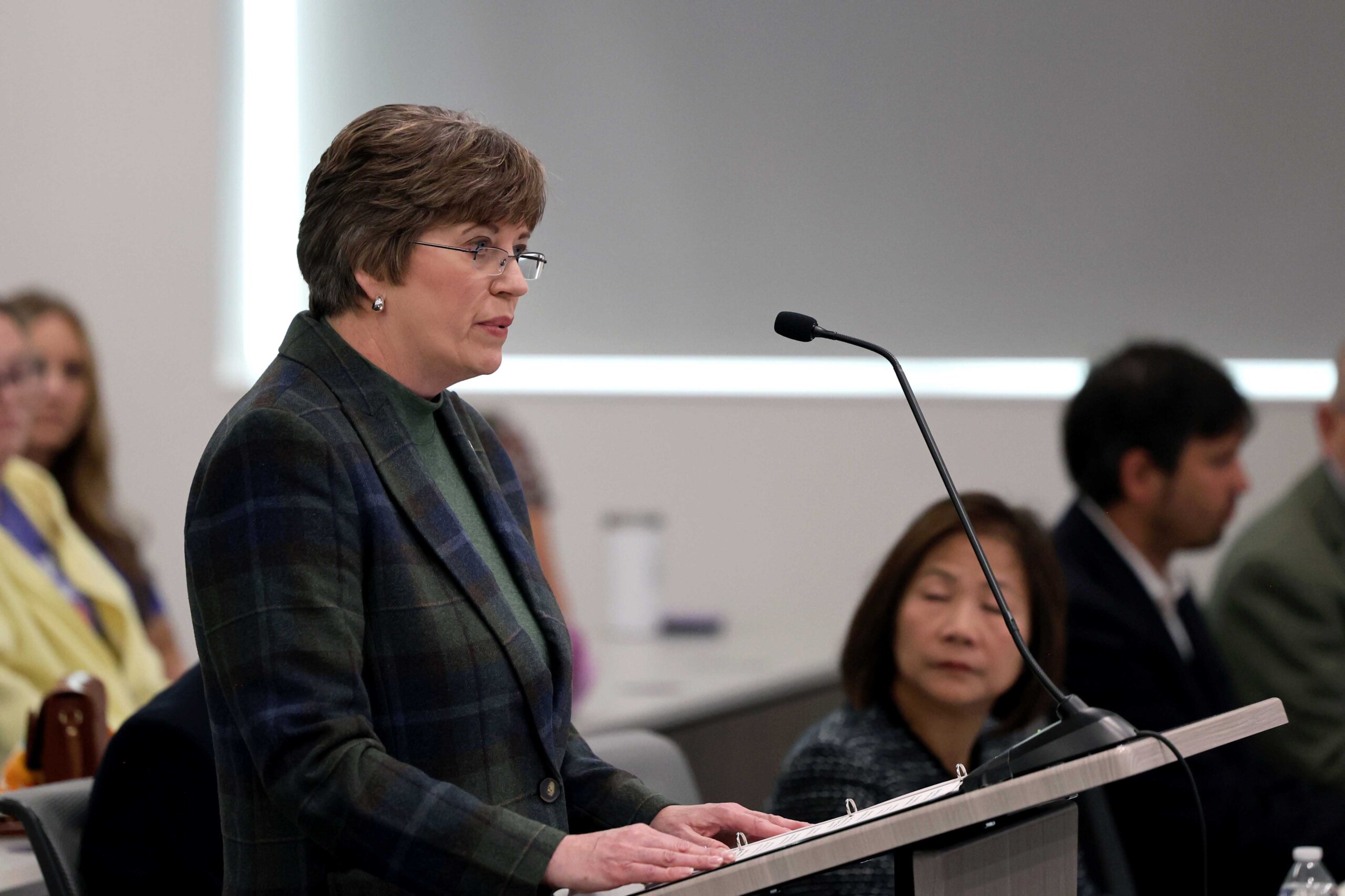 UNK College of Business and Technology Dean Brooke Envick speaks Friday during the NU Board of Regents meeting on campus.
