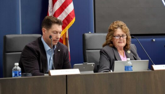 Regents Joel Makovicka and Kathy Wilmot.