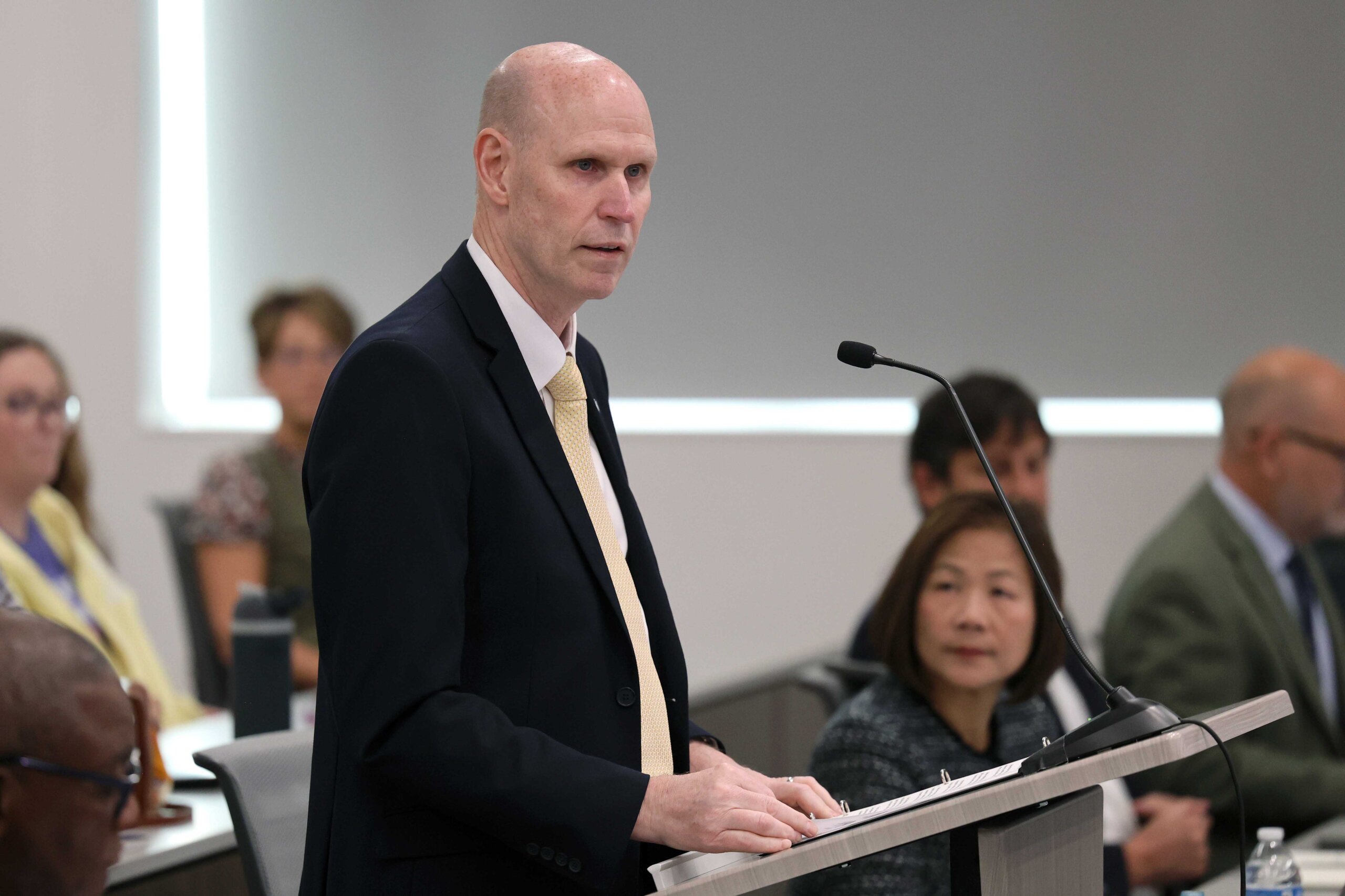 UNK Chancellor Neal Schnoor speaks Friday during the NU Board of Regents meeting on campus.