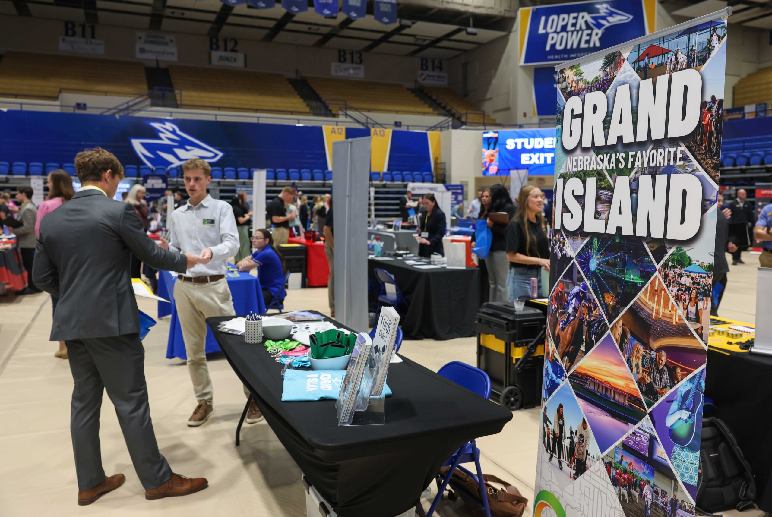 Grant Cope represents the Grand Island Area Economic Development Corporation and Chamber of Commerce during Thursday’s Career and Internship Fair at UNK.
