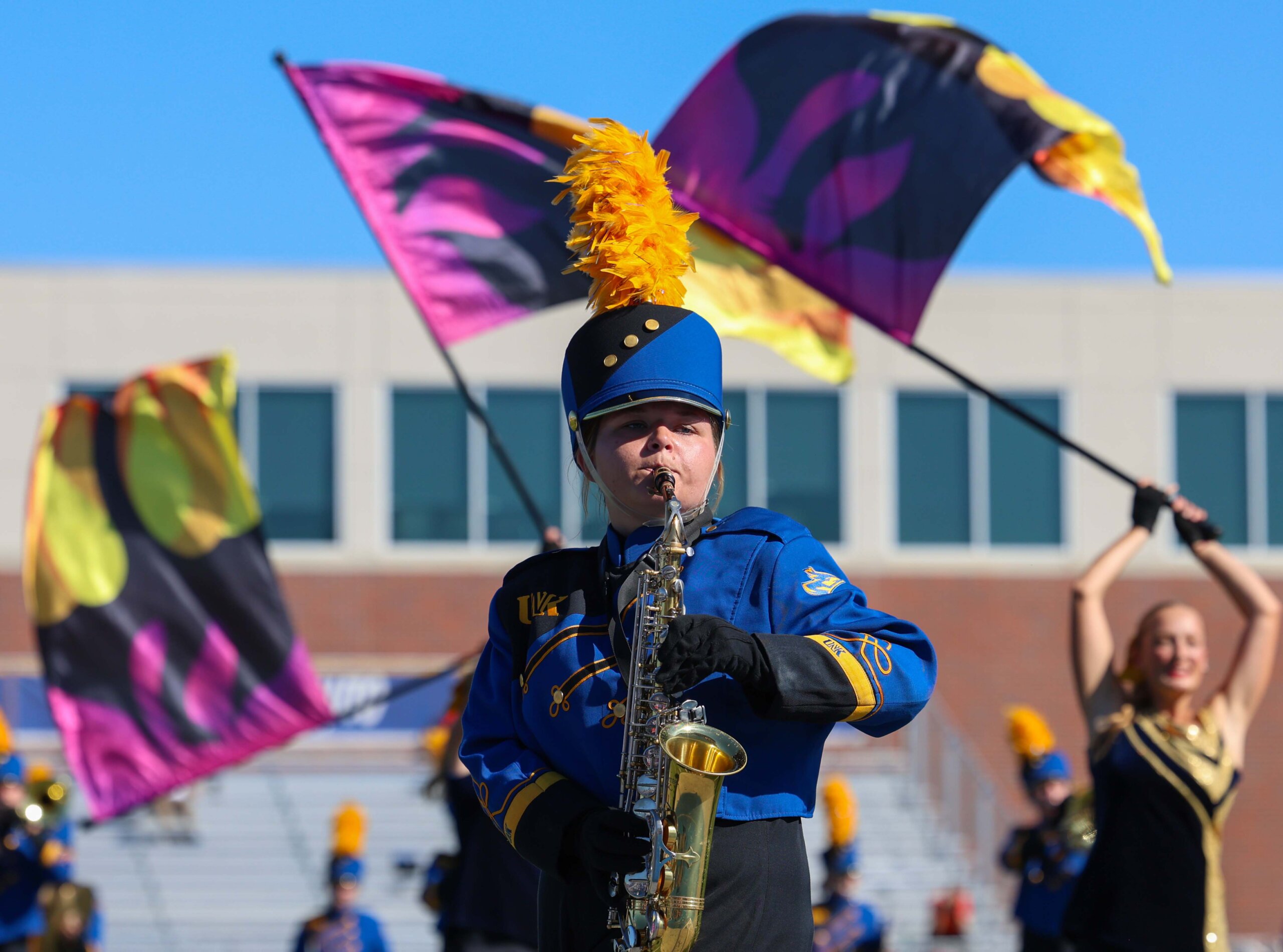 A student plays the saxophone.
