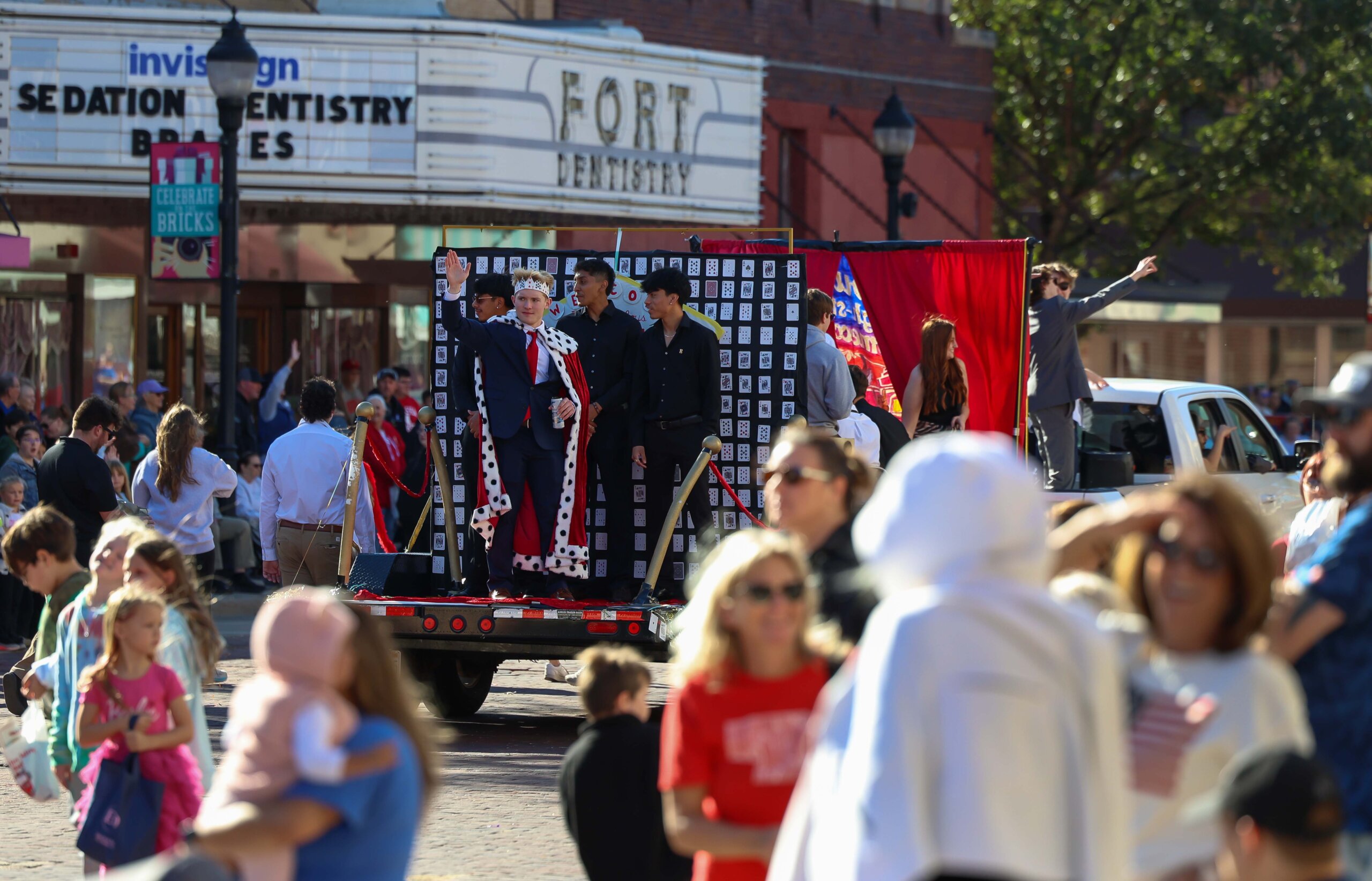 A parade float in the street.