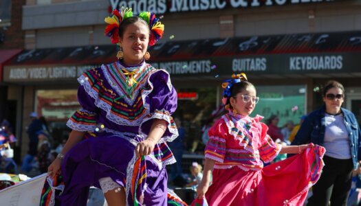 Mexican dancers participate in the parade.