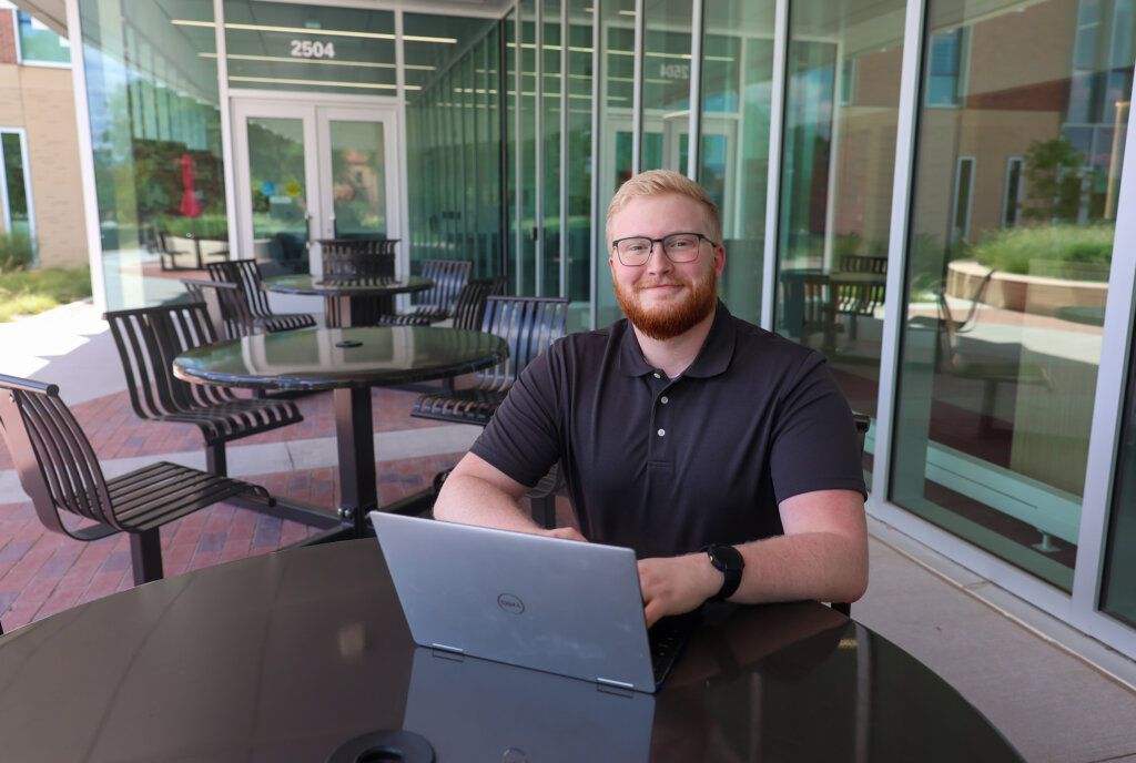 Keagan Callahan is pictured outside the Health Science Education Center II on the UNK campus.