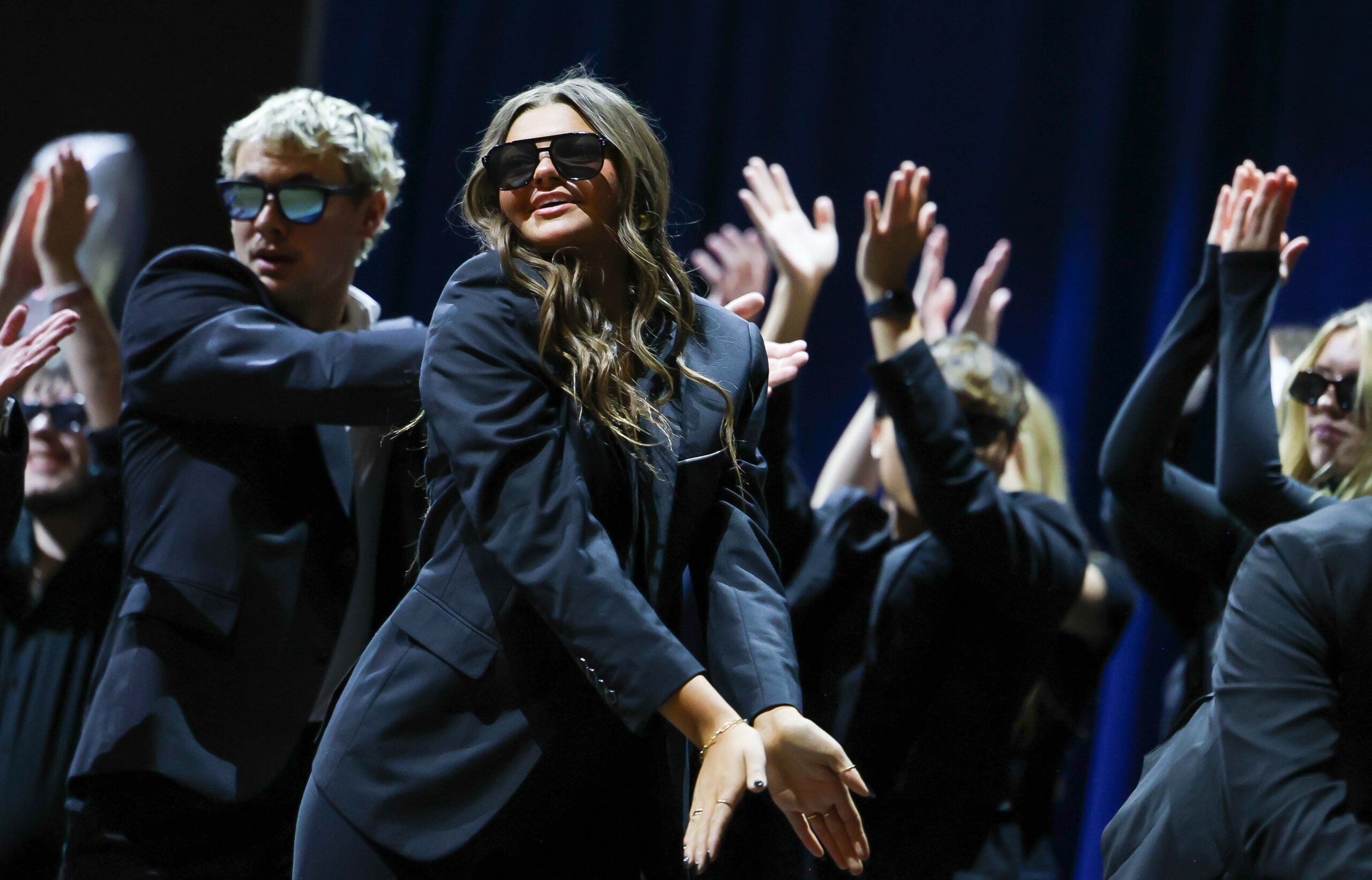 Students perform a routine at Lip Sync.